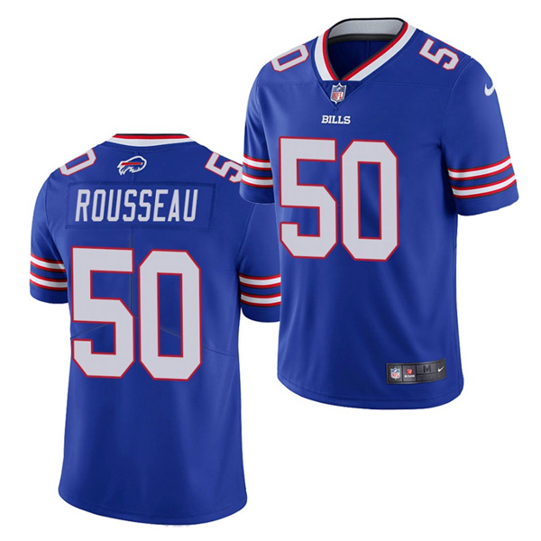 Men's Buffalo Bills #50 Gregory Rousseau Blue NFL 2021 Draft Vapor Untouchable Limited Stitched Jersey Men's Buffalo Bills #50 Gregory Rousseau Blue NFL 2021 Draft Vapor Untouchable Limited Stitched Jersey